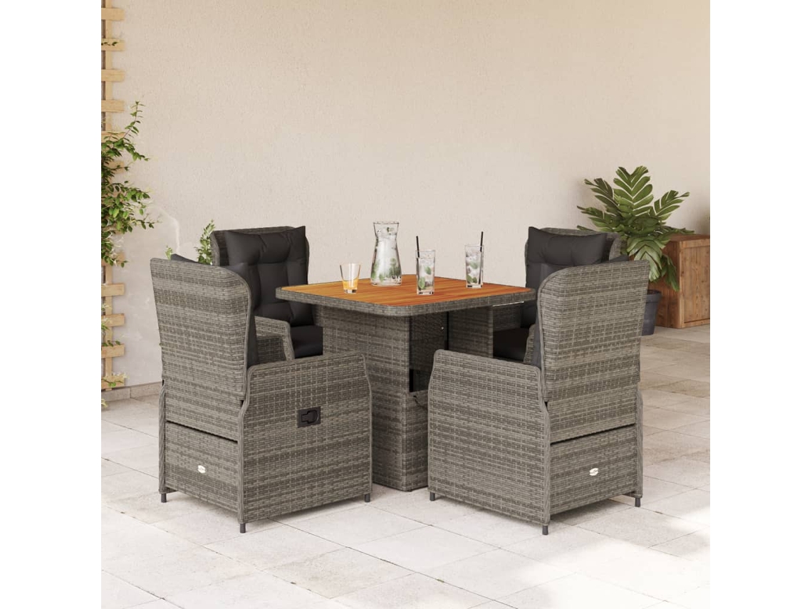 Vidaxl 5 Pcs Conjunto De Jantar P/ Jardim C/ Almofadões Vime Pe Cinza
