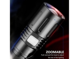 Tocha Potente com Zoom Super Bright 2100 Lumens P90 Lanterna com Led de Bolso com Bateria Recarregável e Cabo 5 Modos Preto BISBISOUS VIGA EUROPE