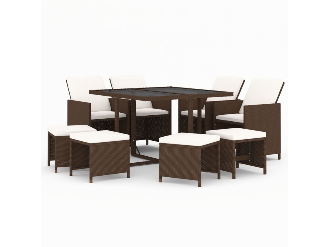 Maison Exclusive - 9 Pcs Conjunto Jantar P/ Jardim C/ Almofadões Vime Pe Castanho