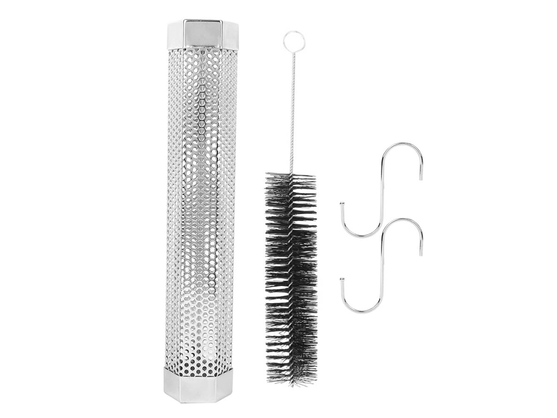 Pipa de fumação hexagonal de aço inox 304 de 12 polegadas com escova e ganchos