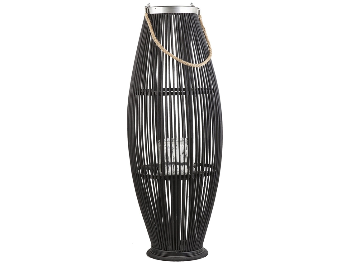 Linterna Decorativa Con Un Candelero De Cristal Beliani Tahiti De Bambú Negro 32x32x84