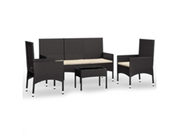 Conjunto de 4 Pcs Lounge de Jardim com Almofadões Vime Pe Preto MAISON EXCLUSIVE