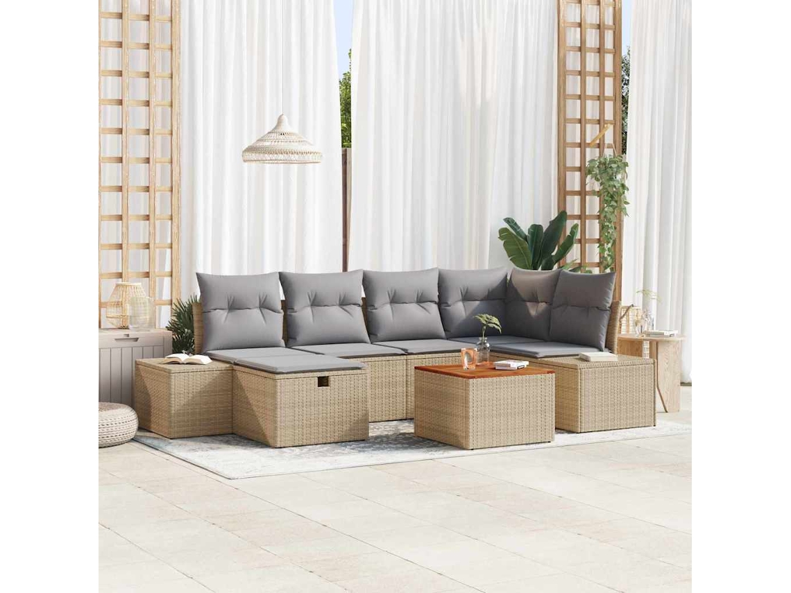 Vidaxl Conjunto De Sofá De Jardim 7 Unid. Bege Rattan Sintético