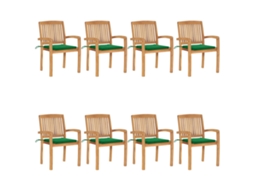 Vidaxl Cadeiras De Jardim Empiháveis C/ Almofadões 8 Pcs Teca Maciça