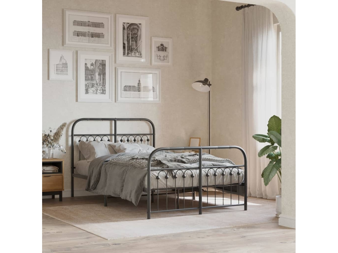 Estrutura De Cama Com Cabeceira E Pés 120x190 Cm Metal Preto