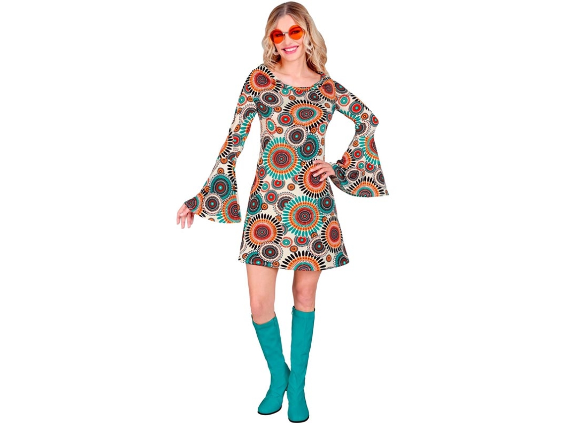 Fato de hippie vintage dos anos 60 para mulher