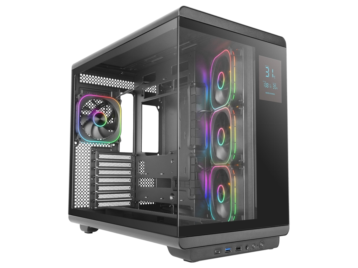 Caixa Pc Atx MARS GAMING Mc revpro Vidro Temperado Ecrã Lcd de 4,3", 4x Ventoinhas Argb, Usb c, Preto