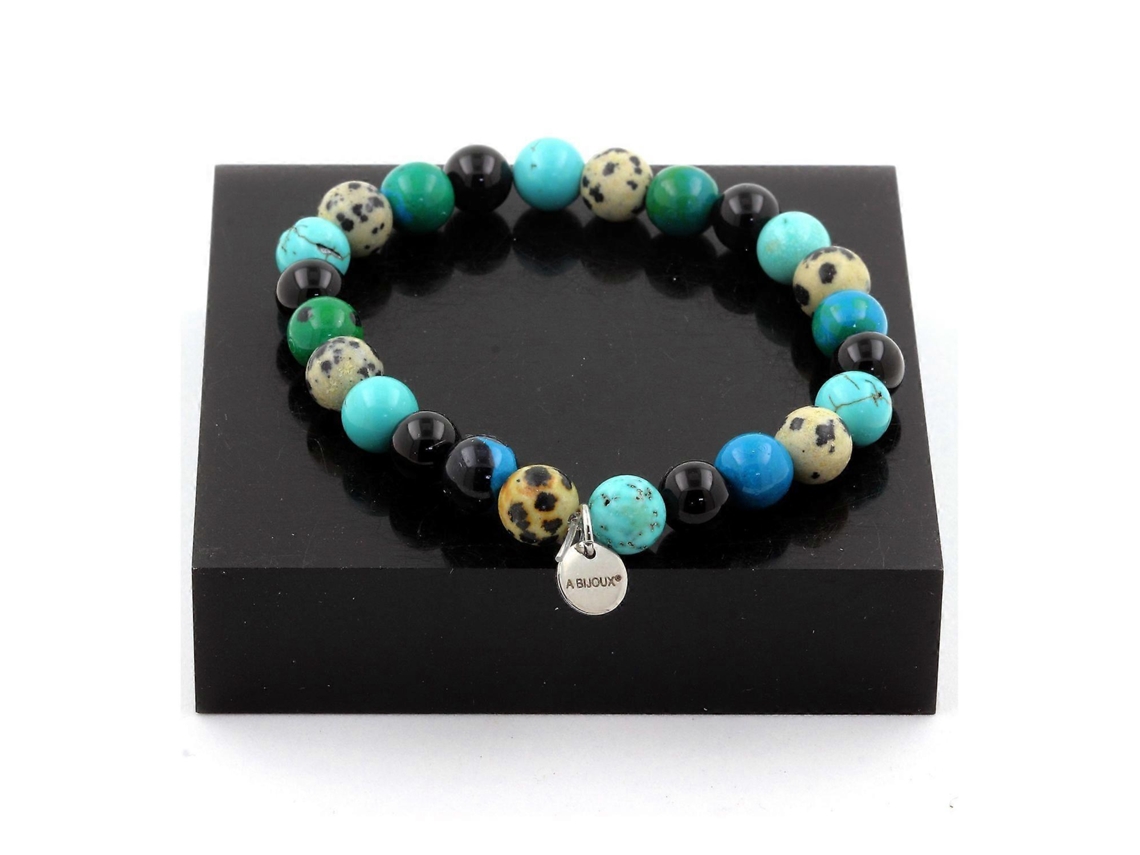 Pulseira De Contas De Jaspe Dálmata Turquesa Crisocola Ágata Preta 8 Mm Nostalgia88