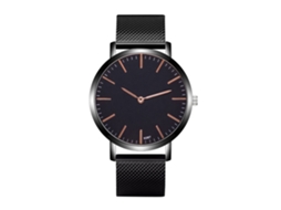Relógio de pulso masculino Zhoulianfa com mecanismo de quartzo e pulseira redonda de malha, preto.