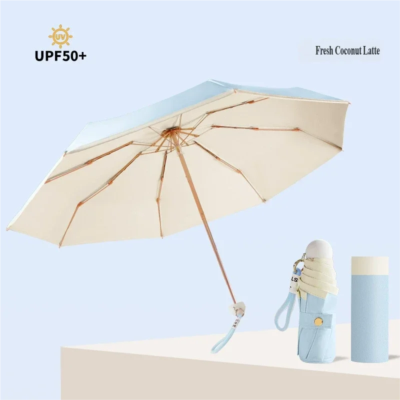 Guarda-chuva Dobrável De Cinco Seções (azul Celeste 8k), Protetor Solar, Proteção Uv, Estilo Ins, Guarda-chuva Portátil Para Proteção Solar.
