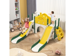 Escorrega Duplo, Escorrega 7 Em 1 Para Crianças Com Telescópio, Estrutura De Brincar Para Duas Crianças, Para Interior E Exterior, Amarelo