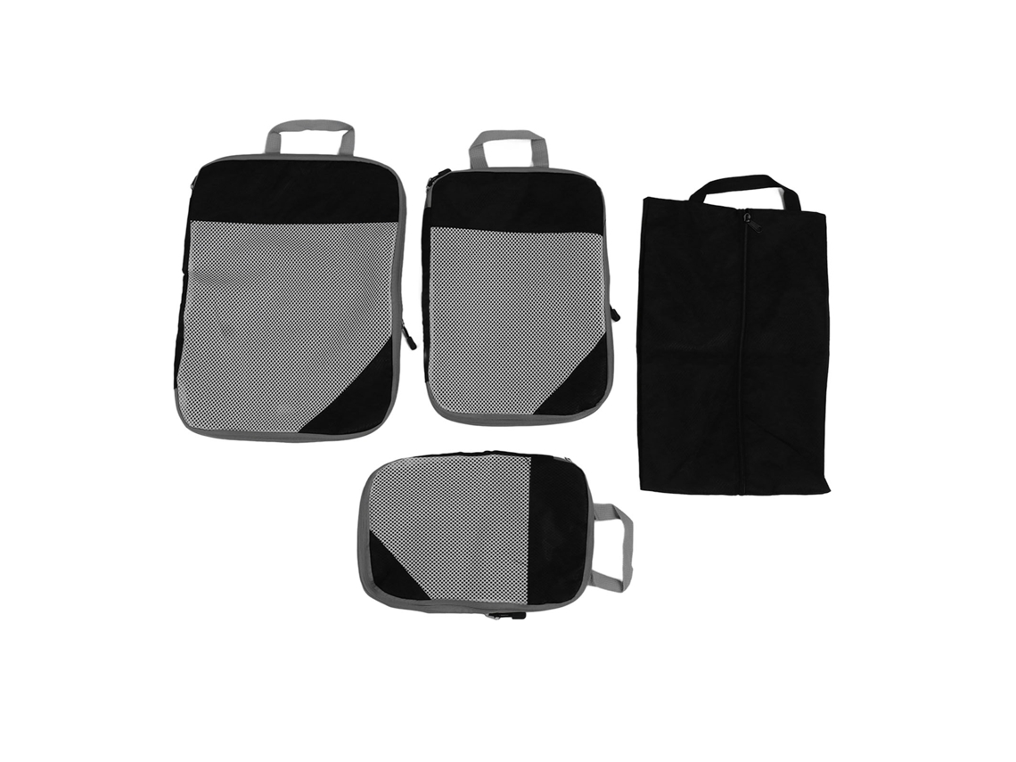 Conjunto de 4 Organizadores Viagem Impermeáveis​​ e Compressíveis para Roupas, Roupas Íntimas e Sapatos, na Cor Preta BRILVIBERA