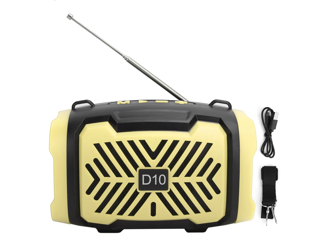 Aetheria alto falante Bluetooth V5.0 com Rádio Fm, Lanterna e Correia de Ombro Amarelo D10