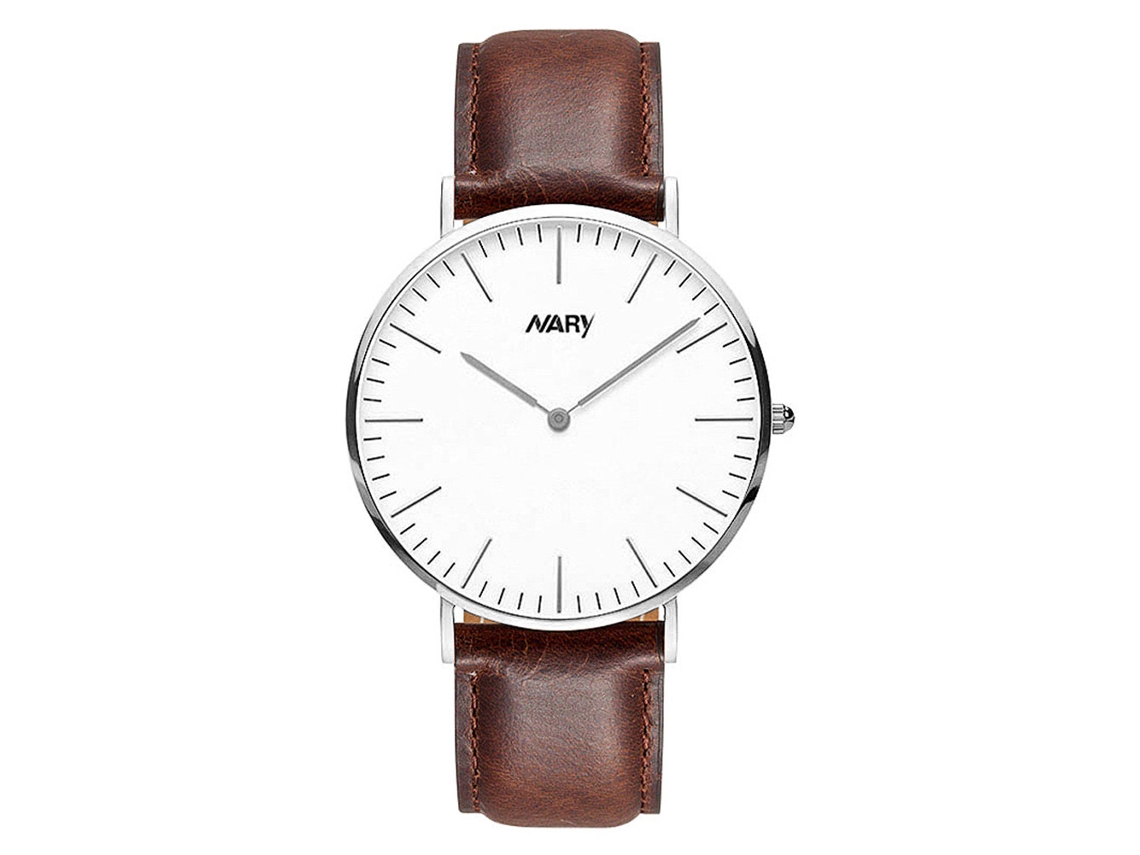 Relógio de pulso Nary Simple and Modern à prova d'água, com mecanismo de quartzo (caixa prateada, pulseira marrom, masculino)