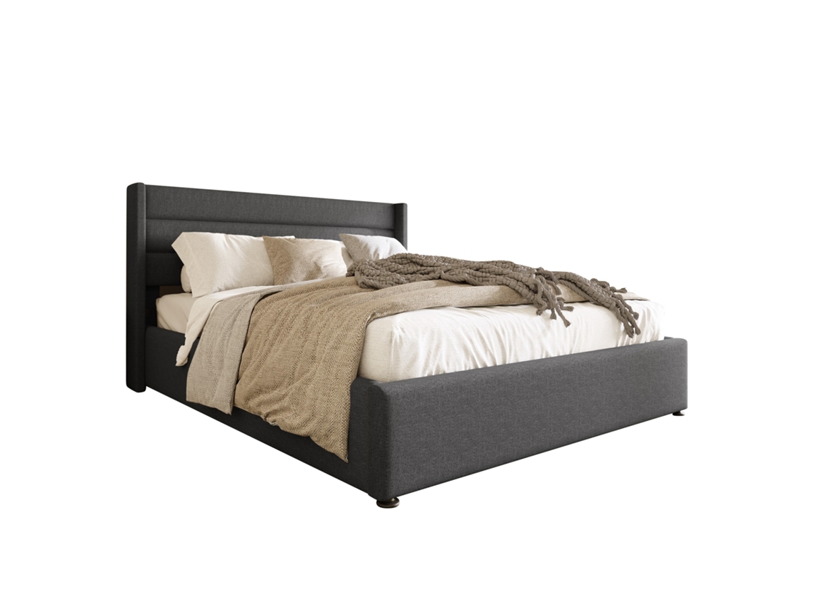 Cama Estofada 140x200 Cm Com Arrumação Elevatória, Linho Cinzento