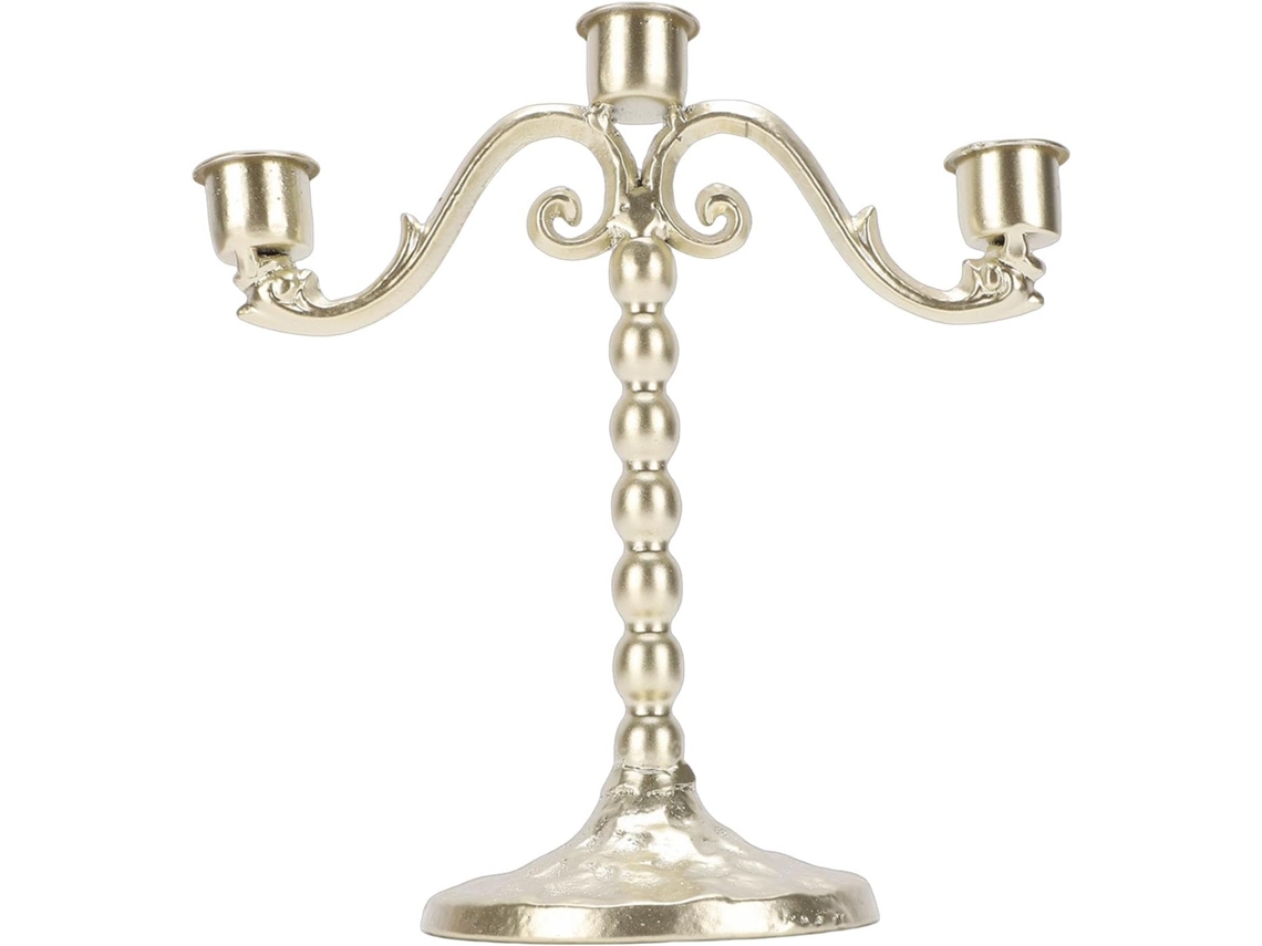 Castiçal De Três Braços, 20,5 Cm, Estilo Europeu Vintage, Em Ferro, Com Acabamento Dourado, Ideal Pa Gokoco