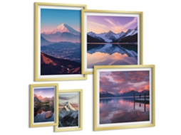 Composição De Quadros Dama Parisiense Com Óculos Eiffel Moldura Dourada Quadros Para A Sala De Estar Espelharte (conjunto De 5 Imagens)