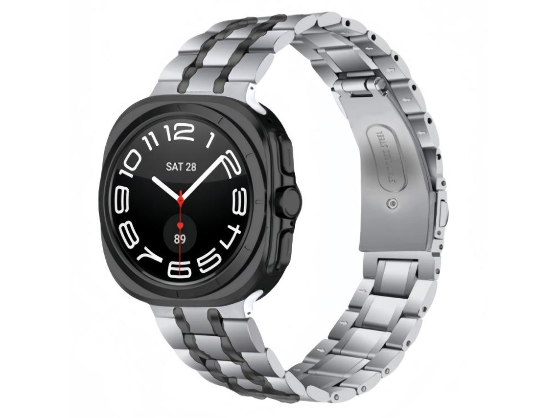 Bracelete para Samsung Galaxy Watch Ultra 2025 Aço Inoxidável Cinco Contas Prata e Preta XIAOMOYU