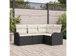 Vidaxl Conjunto De Sofá De Jardim 4 Unid. Preto Vime Pe