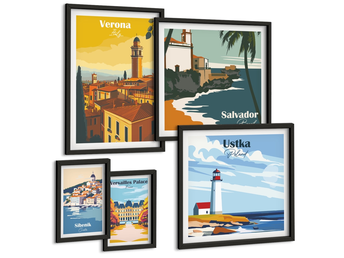 Conjunto De Pinturas Paisagens De Cidades Com Faróis Espelharte (5 Peças)