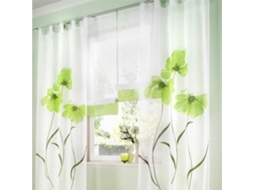 Cortina Estilo Xale, Jogo De 2 Peças, Estampa Floral, Para Sala Estar E Quarto, Com Fivela Aquaforge (150 Cm Largura, 175 Altura, Verde)