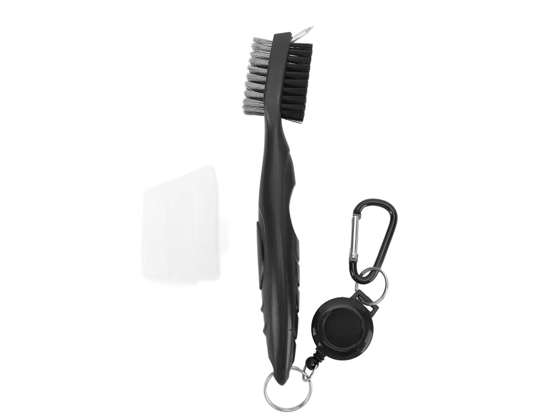 Escova De Limpeza Para Taco De Golfe Com Cordão Retrátil Cerdas De Aço Duas Lados E Punho Ergonômico Preto