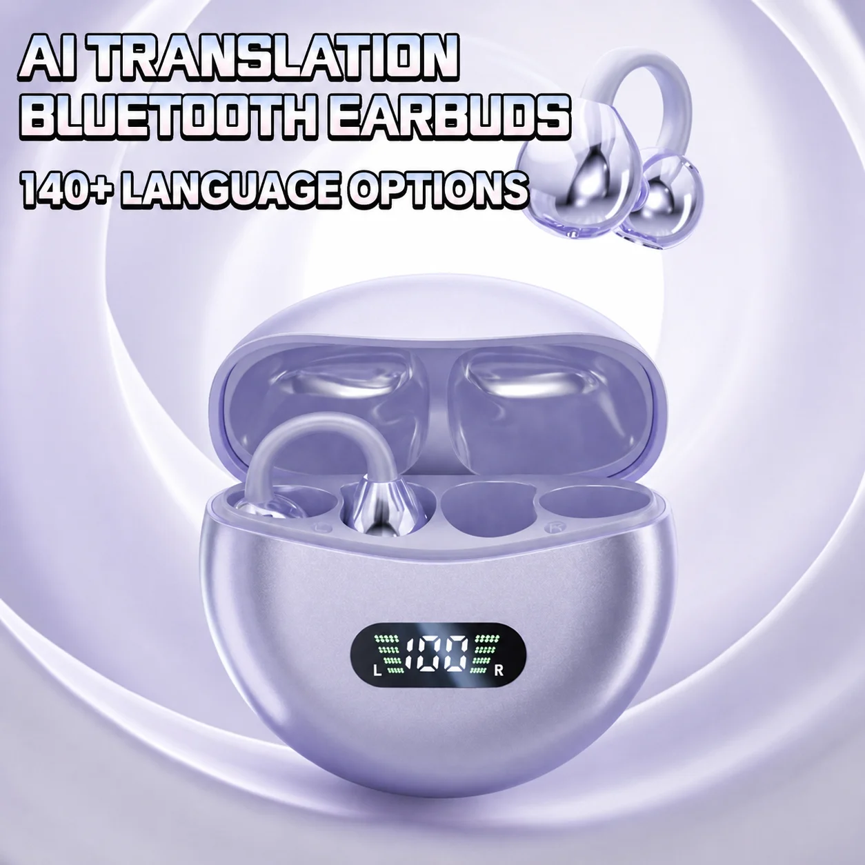 (purple Smart Translator) Fones De Ouvido Com Clipe, Bluetooth 5.4, Fones De Ouvido Abertos