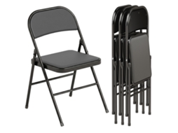 Conjunto De 4 Cadeiras Dobráveis Estofadas Em Couro Sintético Pu E Metal, 45x46x78 Cm, Pretas