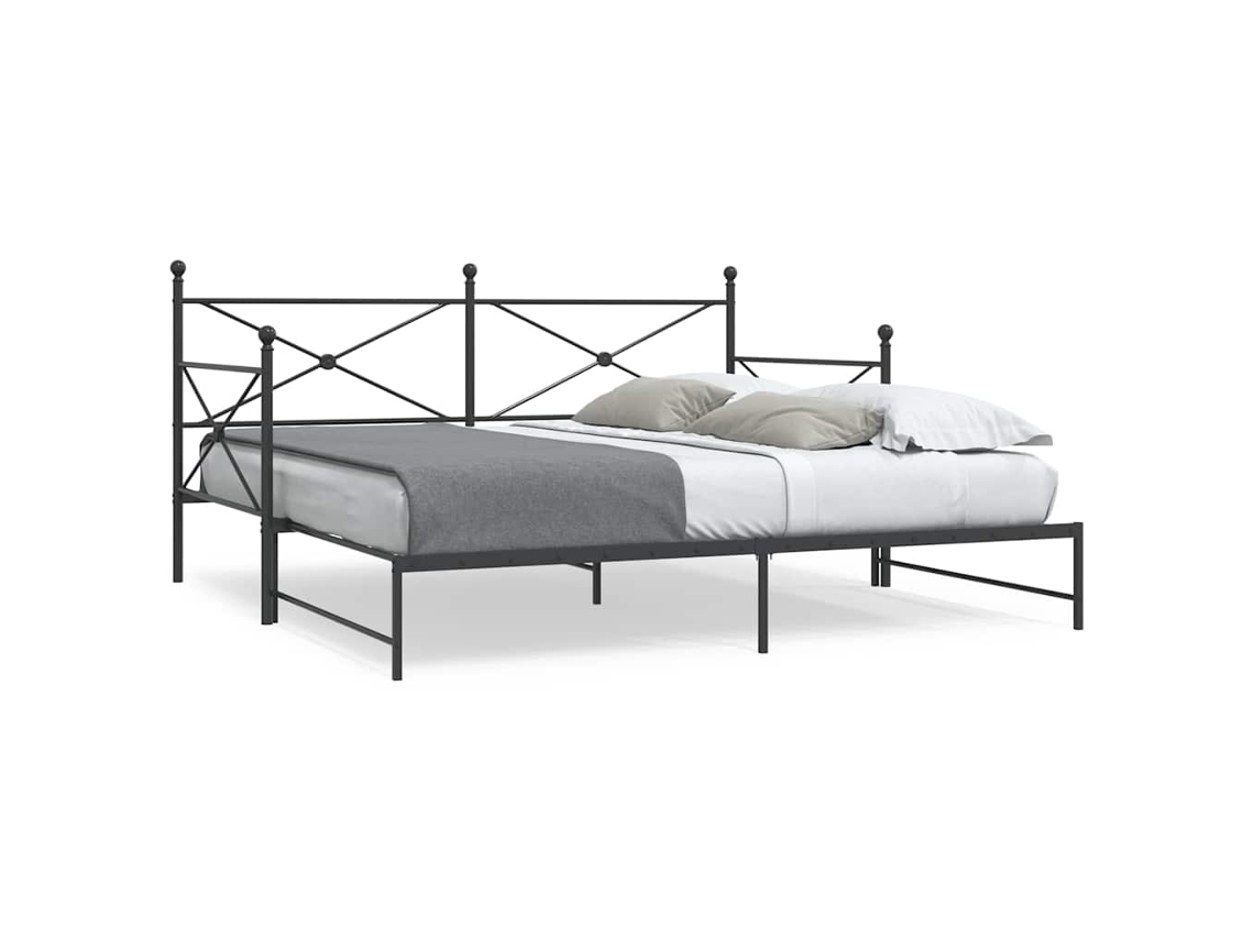 Vidaxl Cama De Dia Com Gavetão Sem Colchão 100x200 Cm Aço Preto
