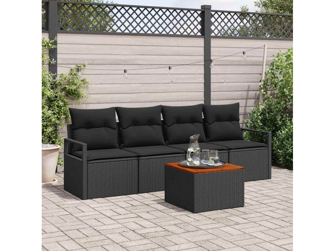 Vidaxl Conjunto De Sofá De Jardim 5 Unid. Preto Vime Pe