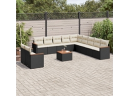 Vidaxl 12 Pcs Conjunto de Sofás de Jardim C/ Almofadões Vime Pe Preto