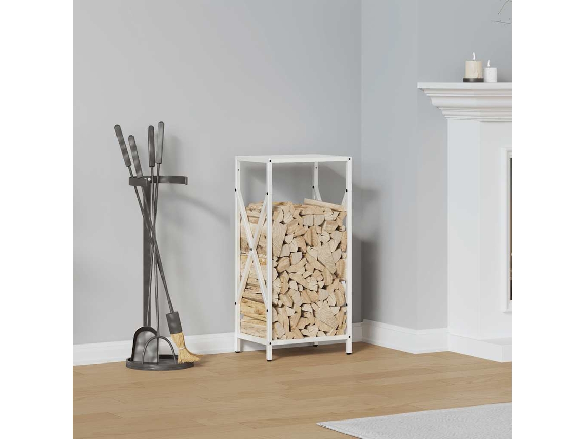 Vidaxl Suporte Para Lenha 34x25x70 Cm Aço Laminado A Frio Branco