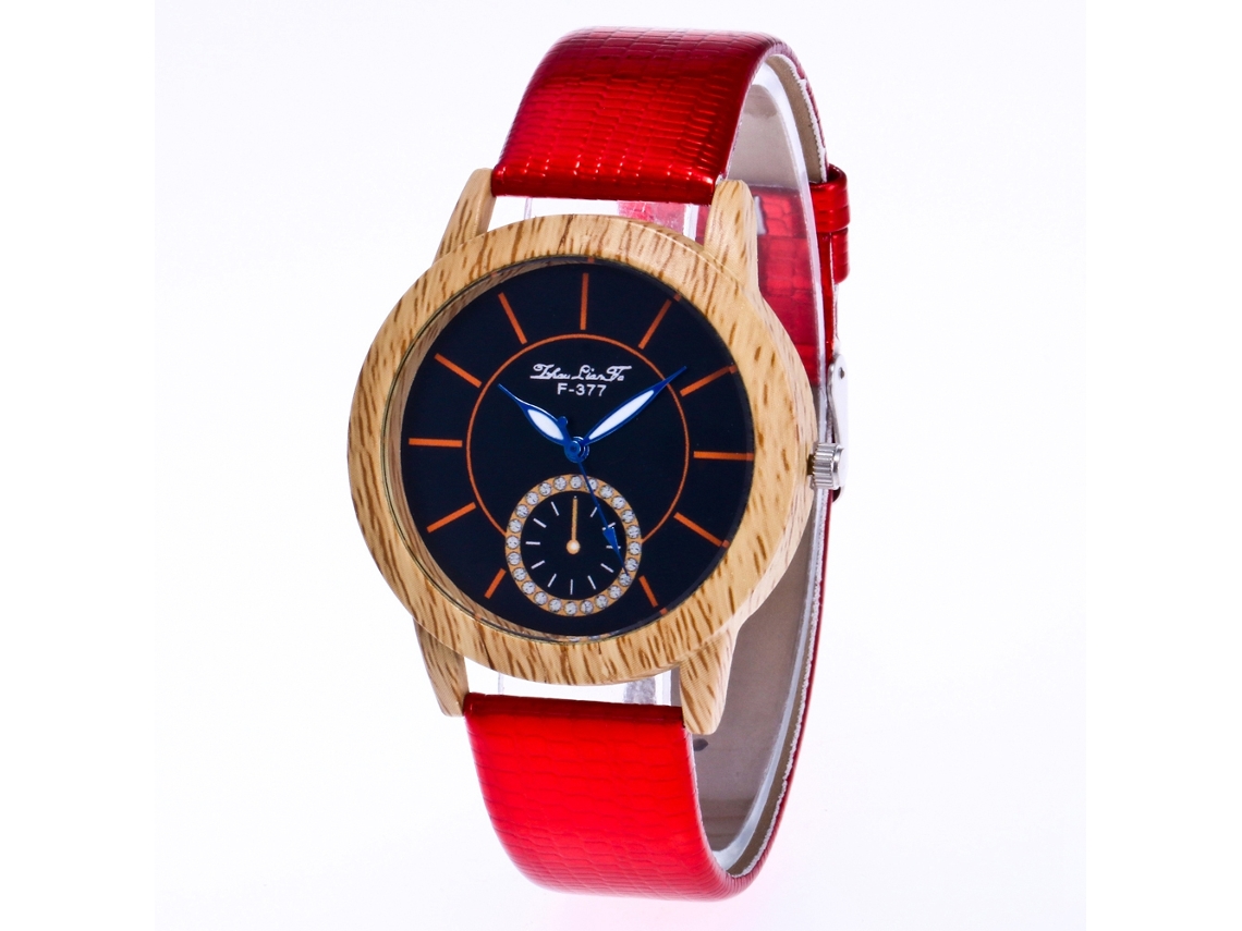 Relógio de Pulso Feminino de Quartzo Analógico com Pulseira de Pu Clássico Casual Simples (vermelho)