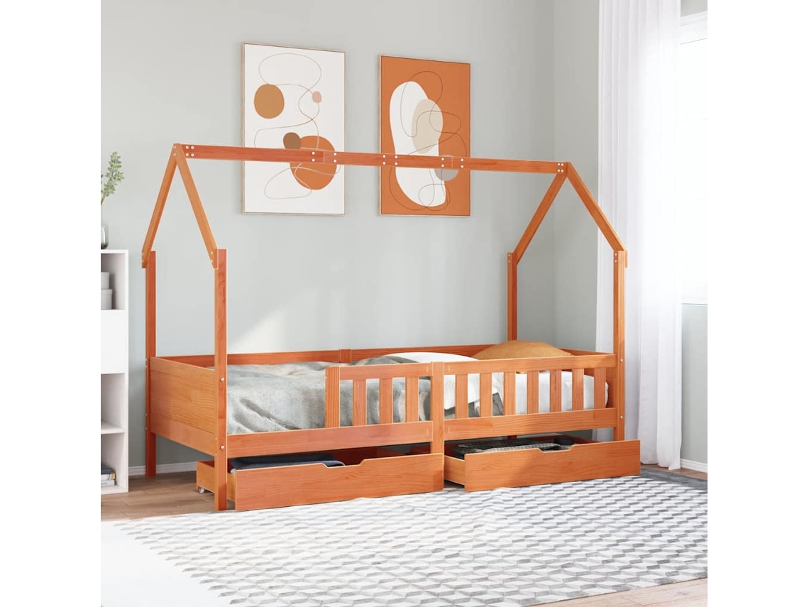 Vidaxl Estrutura De Cama Infantil C/ Gavetas 90x200 Cm Pinho Maciço