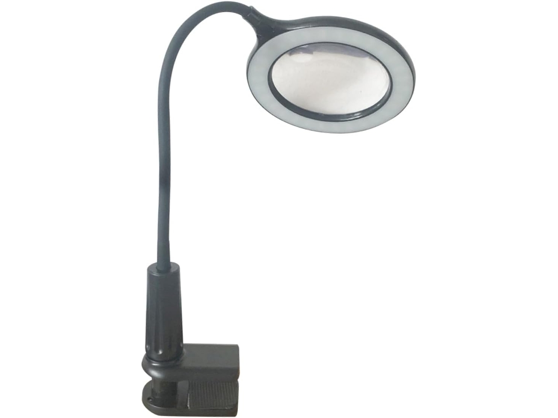 Luminária de Leitura Led com Lupa e Clipe, com Haste Flexível para Jornais. SFUSHOS