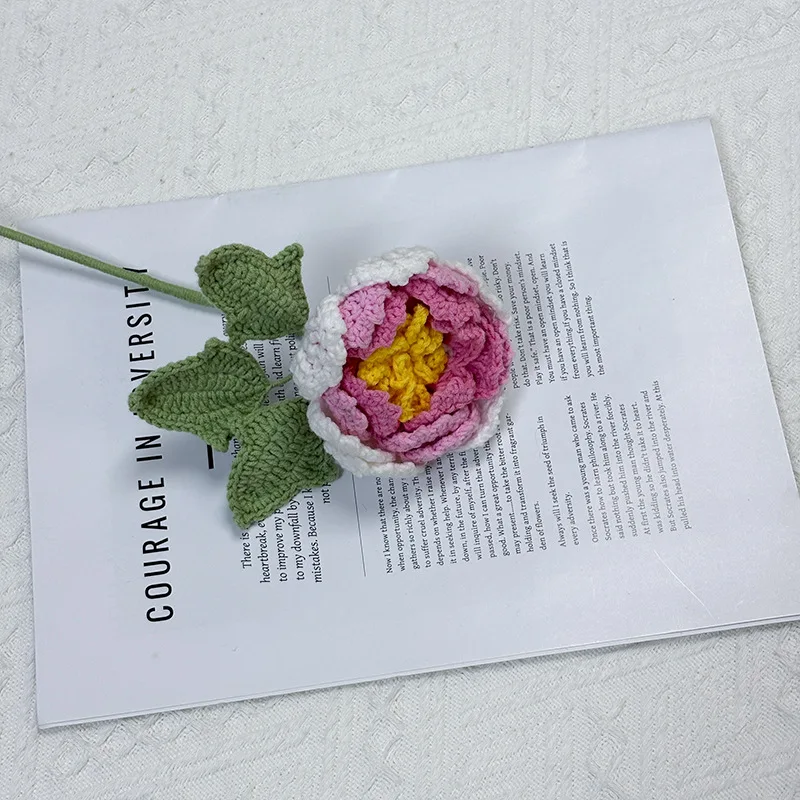 Buquê Criativo De Peônias De Crochê Feito À Mão, Flor De Peônia Tricotada, Flor Artificial