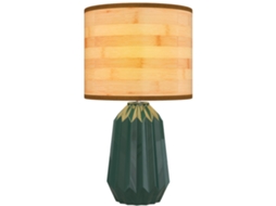 Abajur de Mesa Cerâmica e Linho Retrô (40w, Verde e Madeira Natural)
