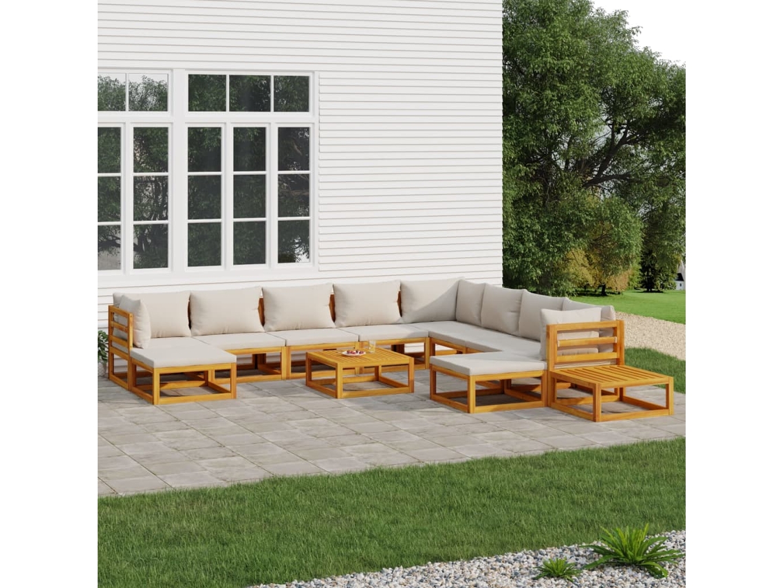 Vidaxl 12 Pcs Conj. Lounge De Jardim Madeira C/ Almofadões Cinza-claro