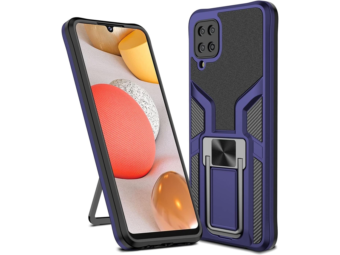 Capa Traseira Função Montagem Carro Armadura para Samsung Galaxy A12 HONGWE. Anti-Choque Magnética Azul