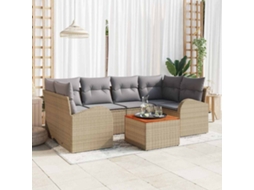 Vidaxl Conjunto De Sofá De Jardim 7 Unid. Bege Vime Pe
