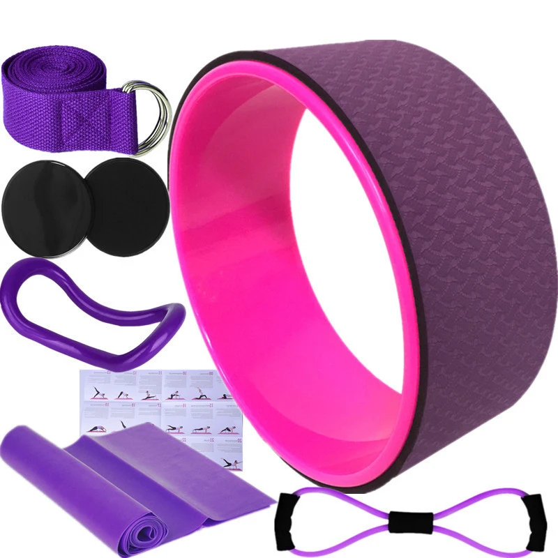 (pacote Com 7 Peças Na Cor Roxa) Roda De Yoga, Pilates E Fitness - Aparelho Para Massagem Muscular E Treinamento Das Costas