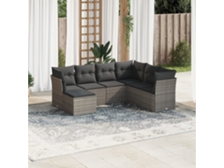 Vidaxl 7 Pcs Conjunto Sofás P/ Jardim C/ Almofadões Vime Pe Cinzento