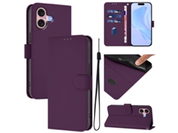 Capa De Couro Sintético Para Iphone 16 - Toque Suave - Cor Sólida - Com Cordão
