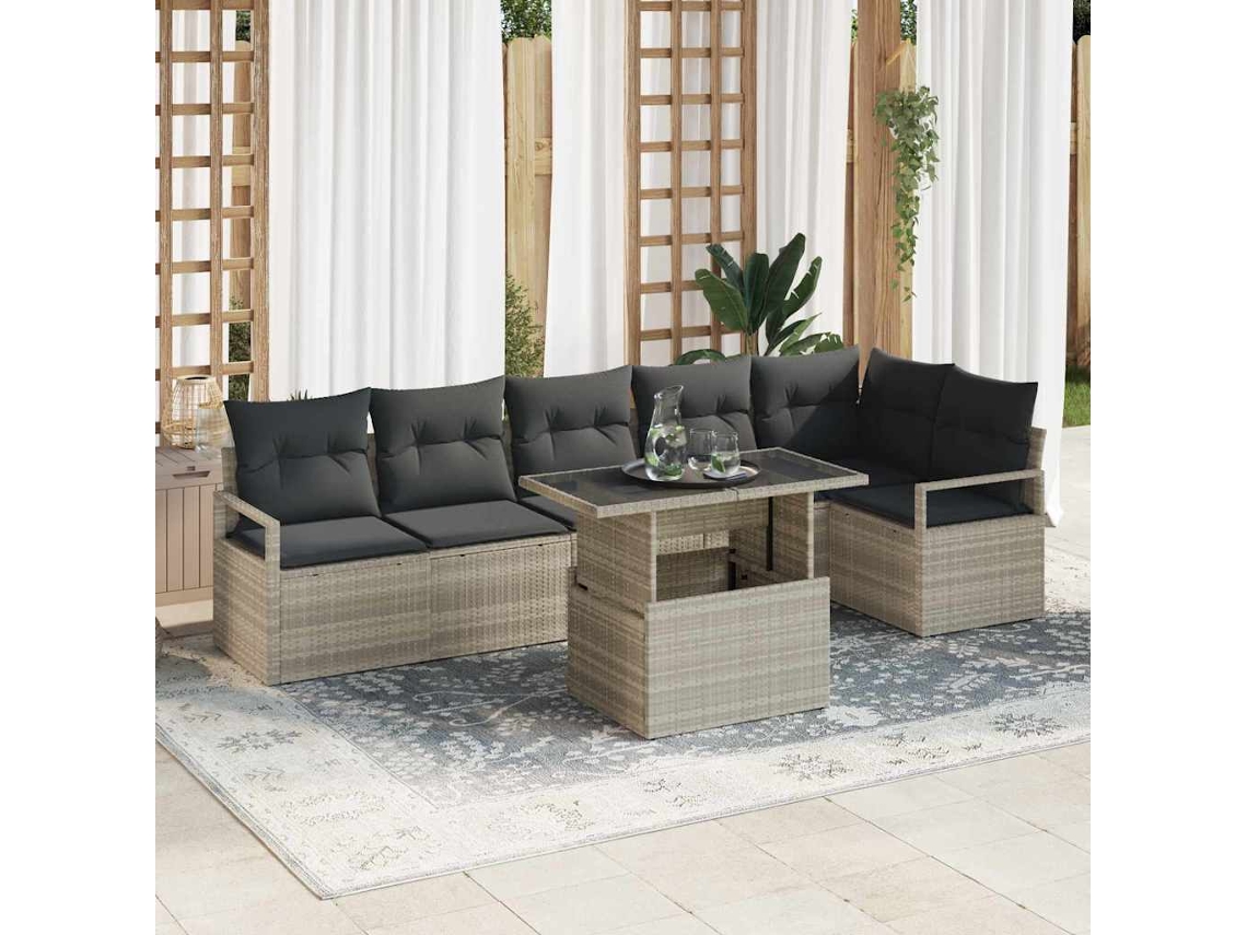 Vidaxl Conjunto de Sofá de Jardim 7 Pcs Cinzento claro Vime Pe