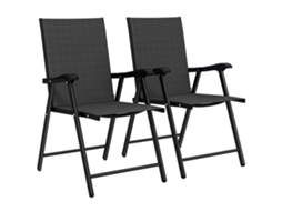 Conjunto De 2 Cadeiras Dobráveis, Cadeira De Jardim Dobrável Com Encosto Alto, Braços Em Aço, Textileno 58 X 62 X 97 Cm, Preta