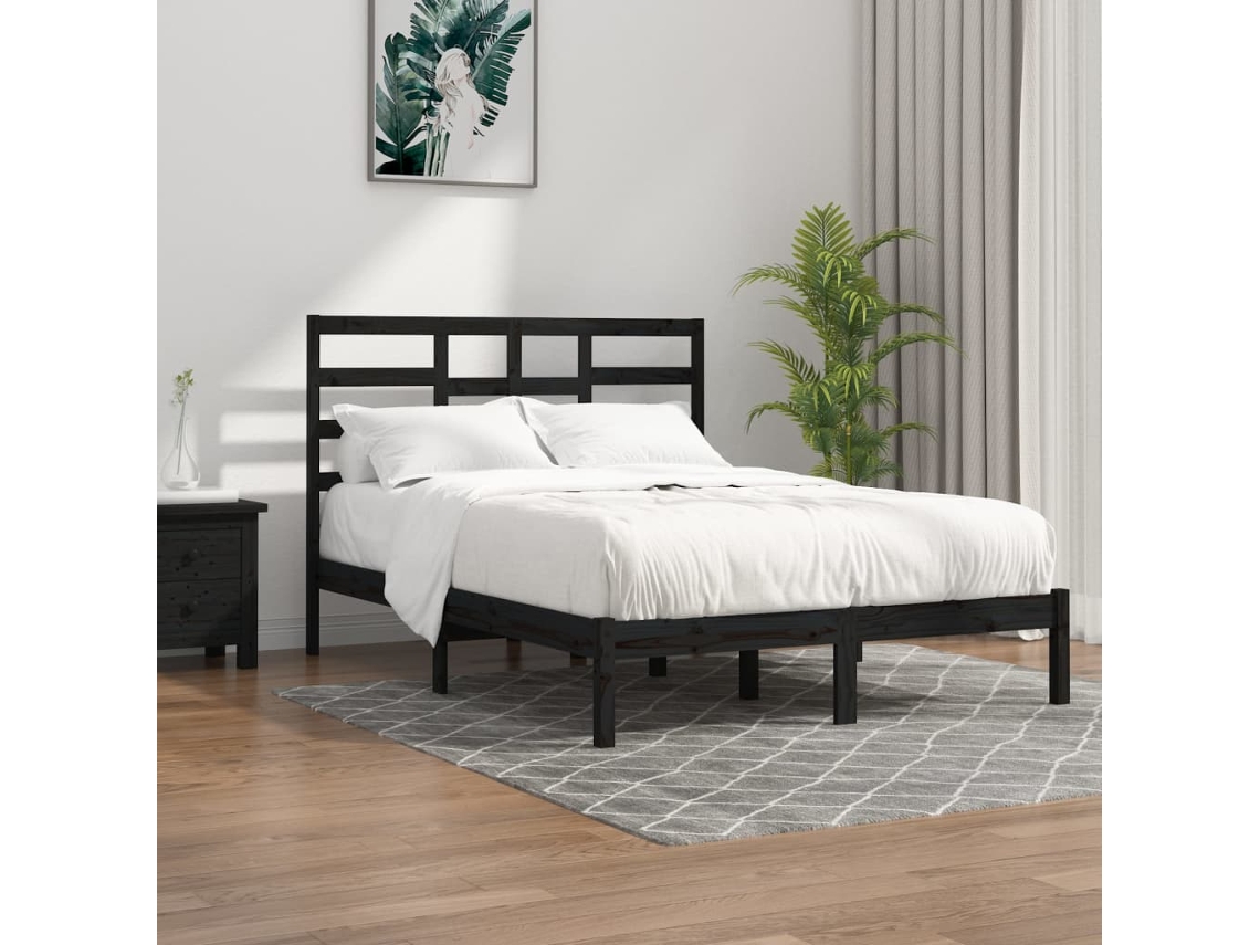 Estrutura De Cama 140x190 Cm Madeira Maciça Preto