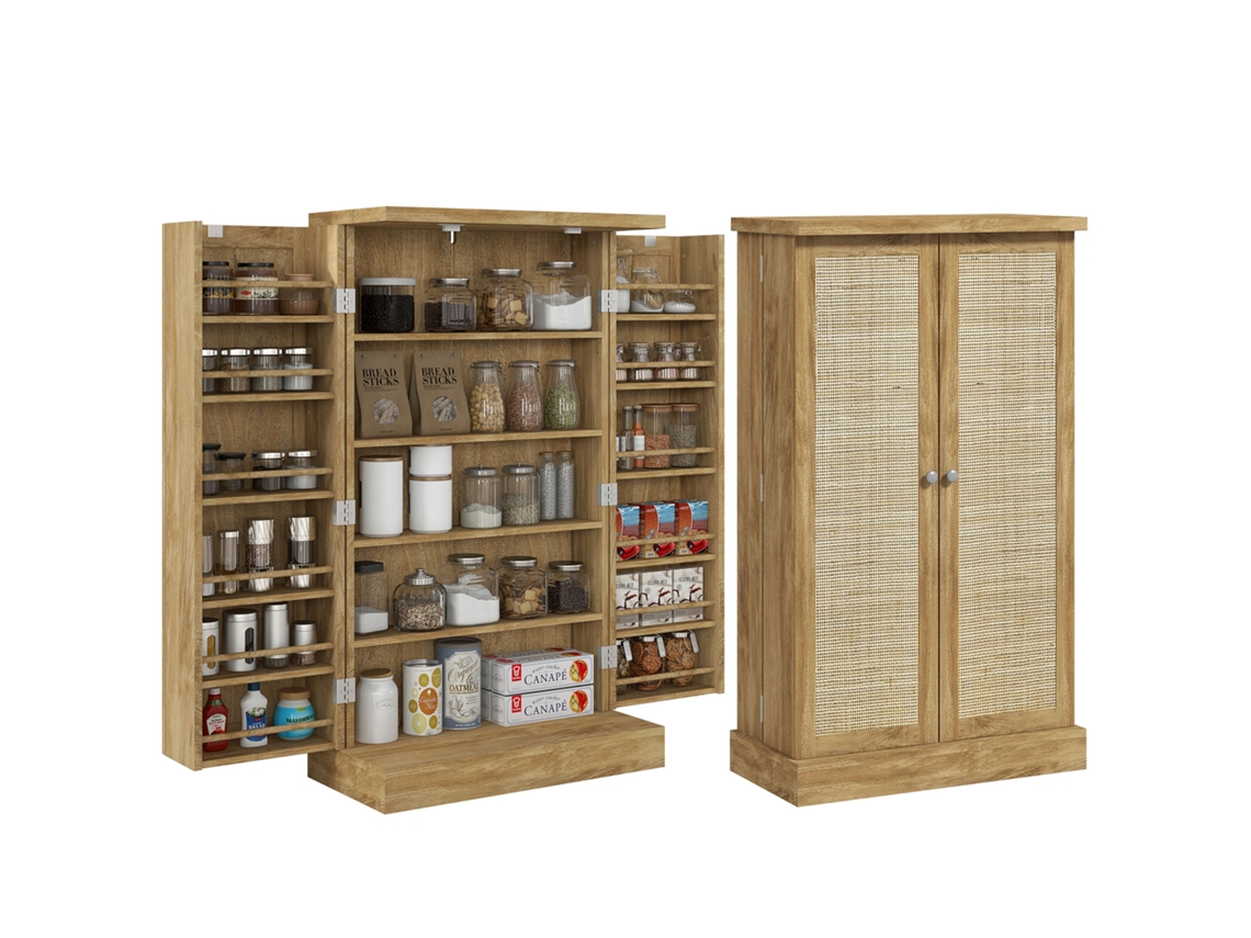 Armário de Banheiro BTFORUS com porta de lâminas, prateleira ajustável, bambu natural, 30x19.9x70cm