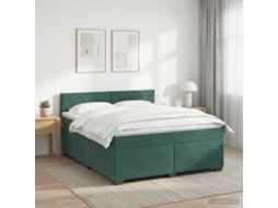 Vidaxl Cama Box Spring Com Colchão Verde-escuro 140 X 190 Cm Veludo