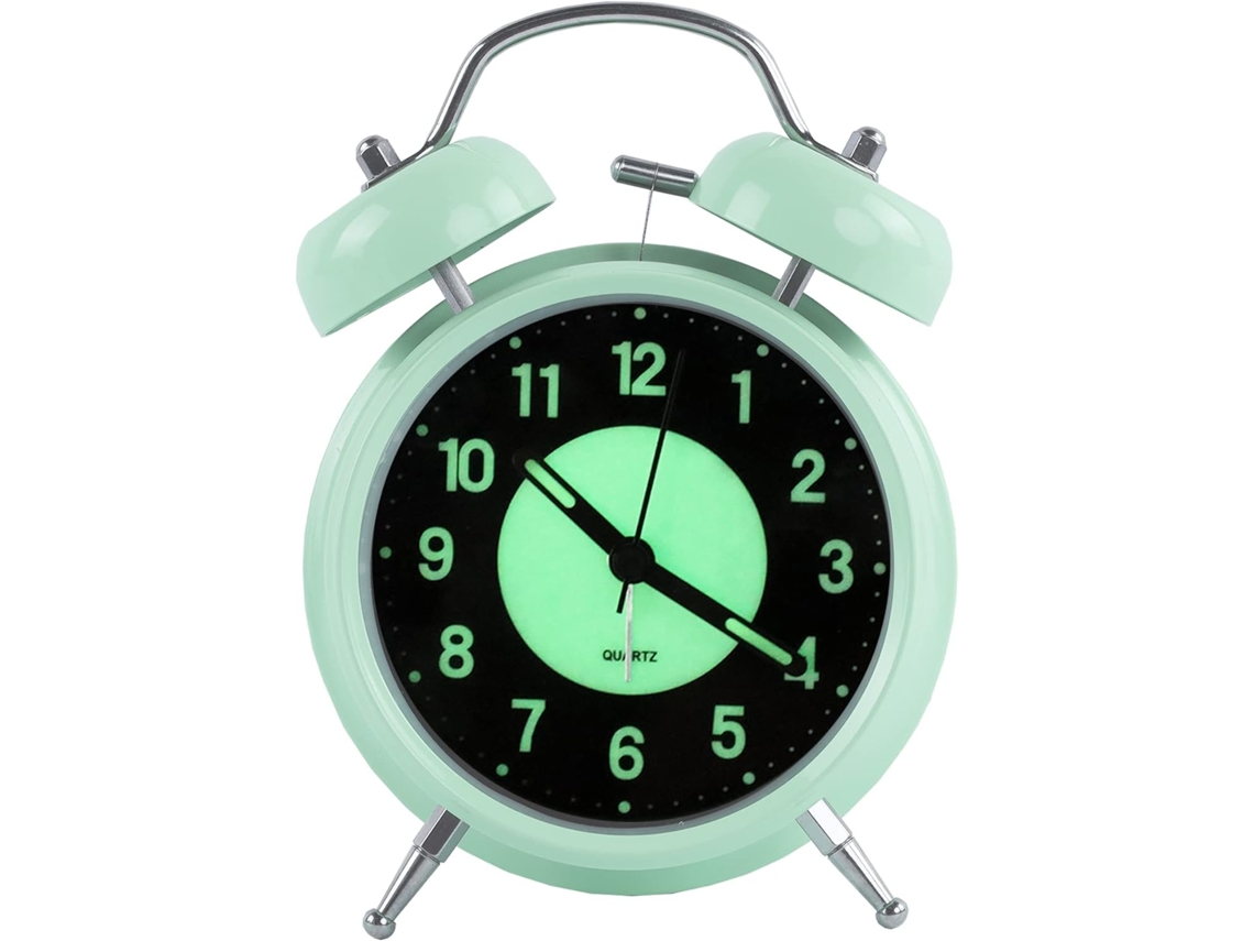 Despertador analógico retrô C Sino E Luz noturna verde metal