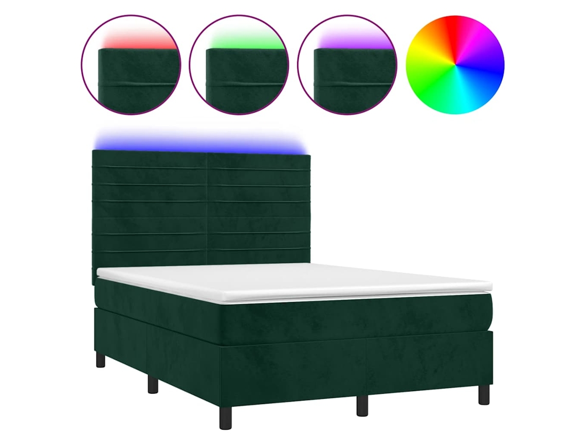 Cama Box Spring com Colchão LED Veludo Verde Escuro MAISON EXCLUSIVE (140x200 cm)